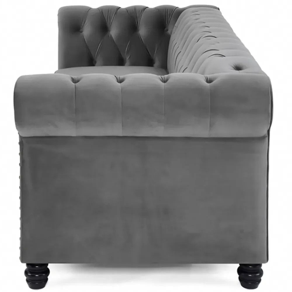 Chesterfield 3-Seater Studded Sofa - Grey, Velvet