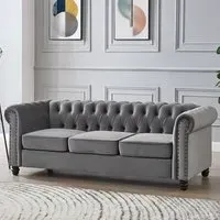 Chesterfield 3-Seater Studded Sofa - Grey, Velvet