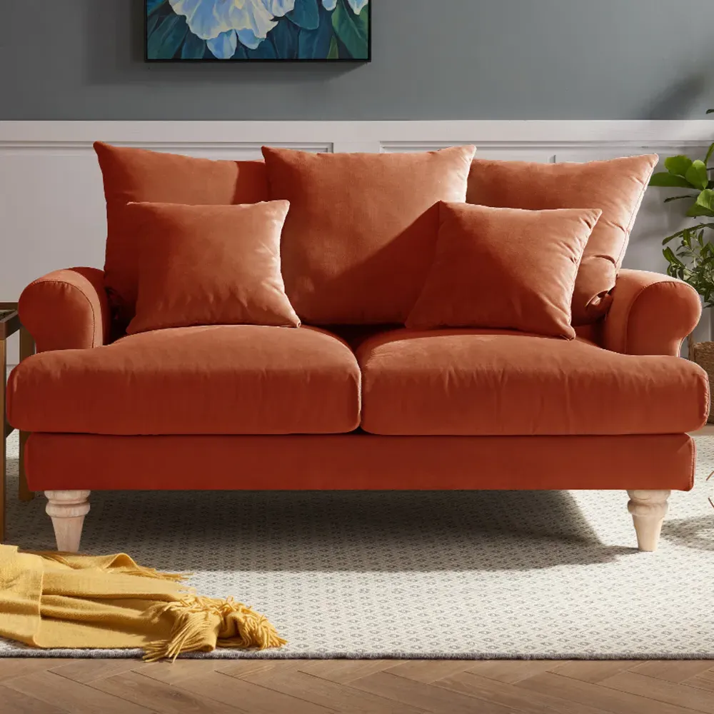 Churchill 2-Seater Sofa - Orange, Velvet