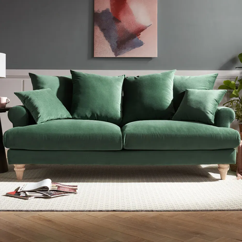 Churchill 3-Seater Sofa - Green, Velvet