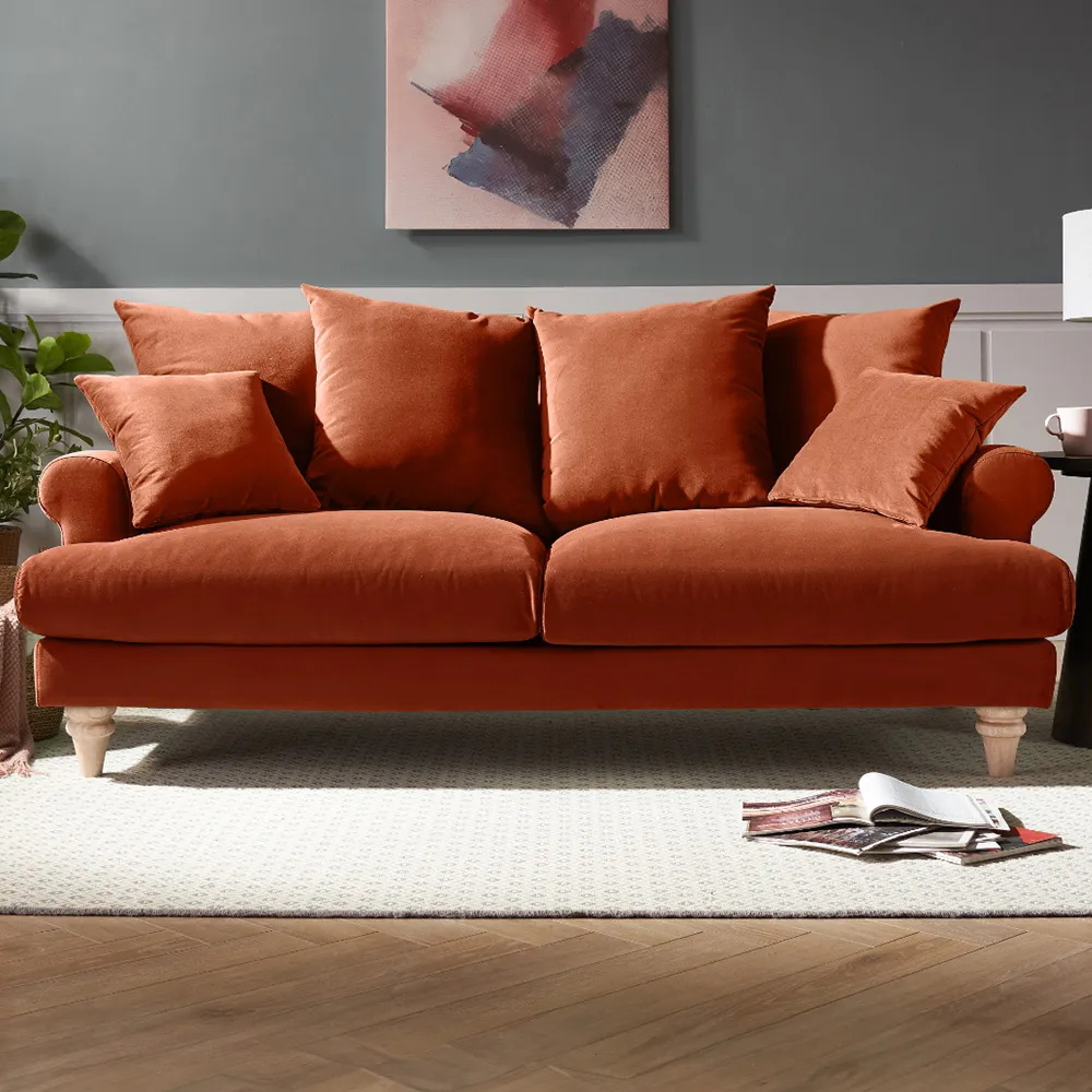 Churchill 3-Seater Sofa - Orange, Velvet