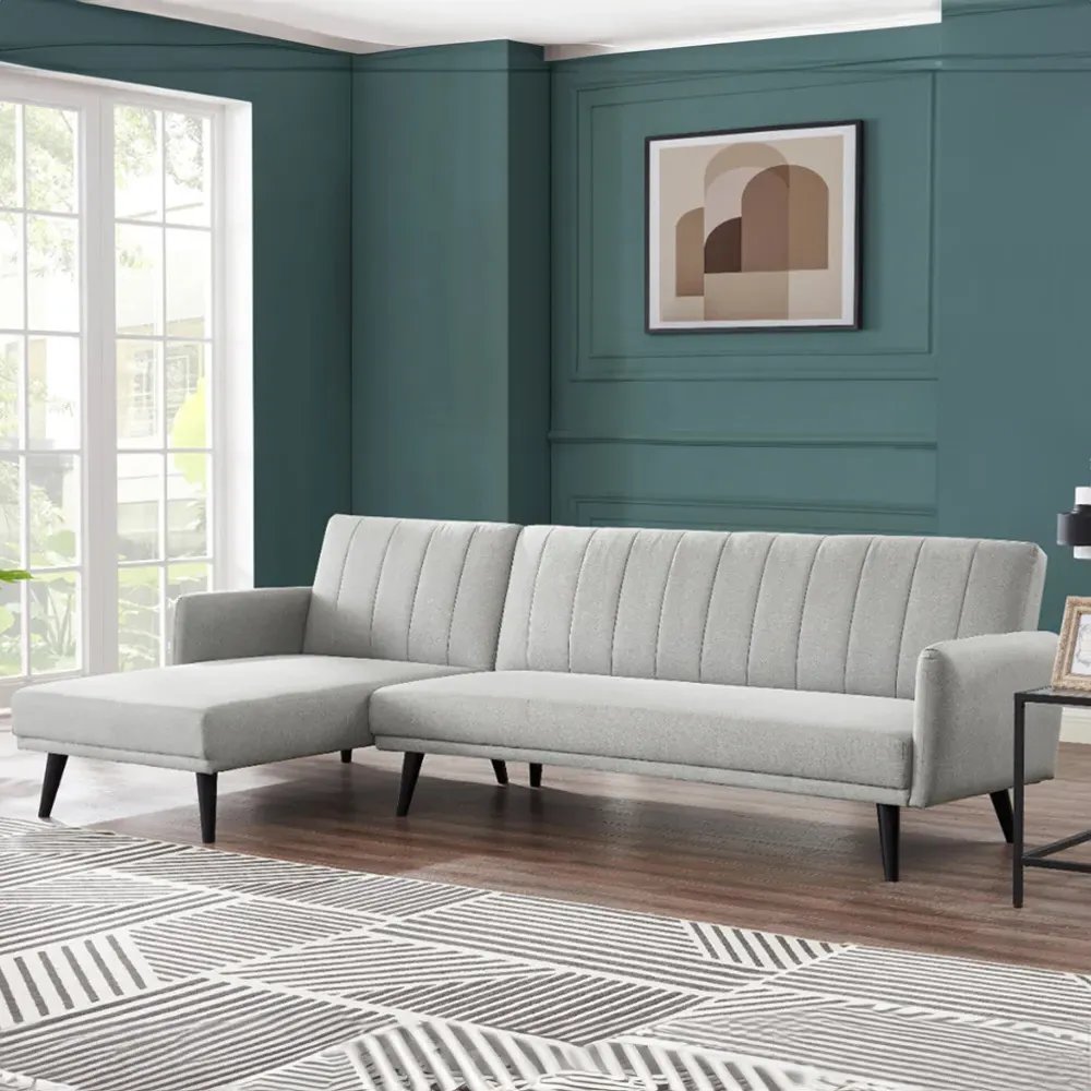 Clinton L-Shaped Sleeper Sofa Bed with Chaise - Light Grey image