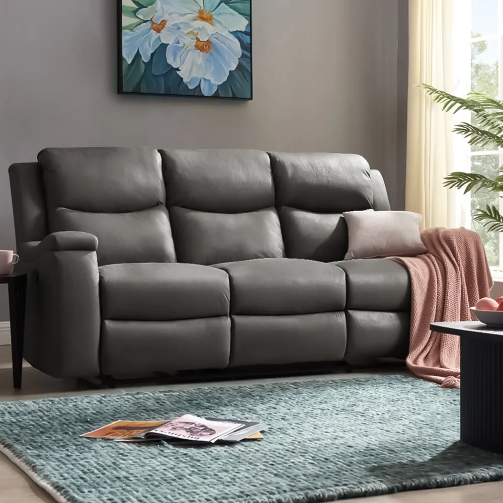 Collins 3-Seater Manual Recliner Sofa - Grey, Air Leather