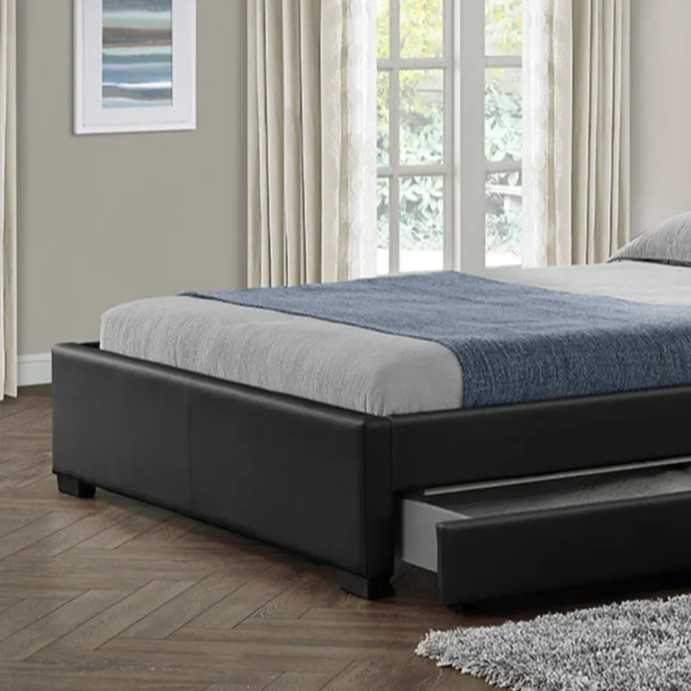 Comet Double Bed Frame with LED - Black, Faux Leather