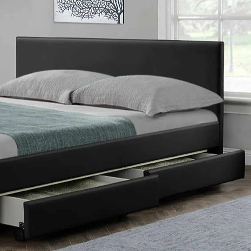 Comet Double Bed Frame with Storage - Black, Faux Leather