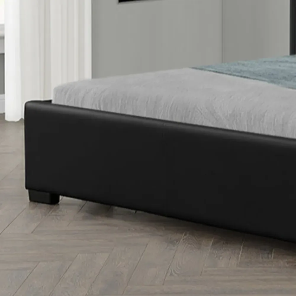 Comet Double Bed Frame with Storage - Black, Faux Leather