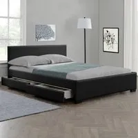 Comet Double Bed Frame with Storage - Black, Faux Leather