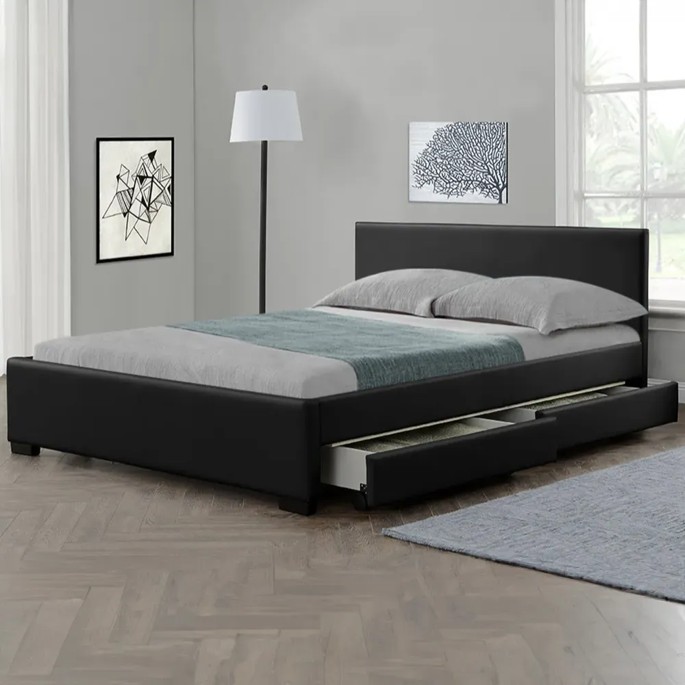 Comet Double Bed Frame with Storage - Black, Faux Leather image