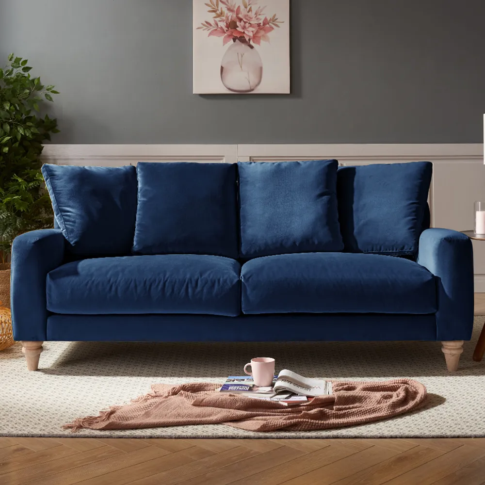 Covent 3-Seater Sofa - Blue, Velvet