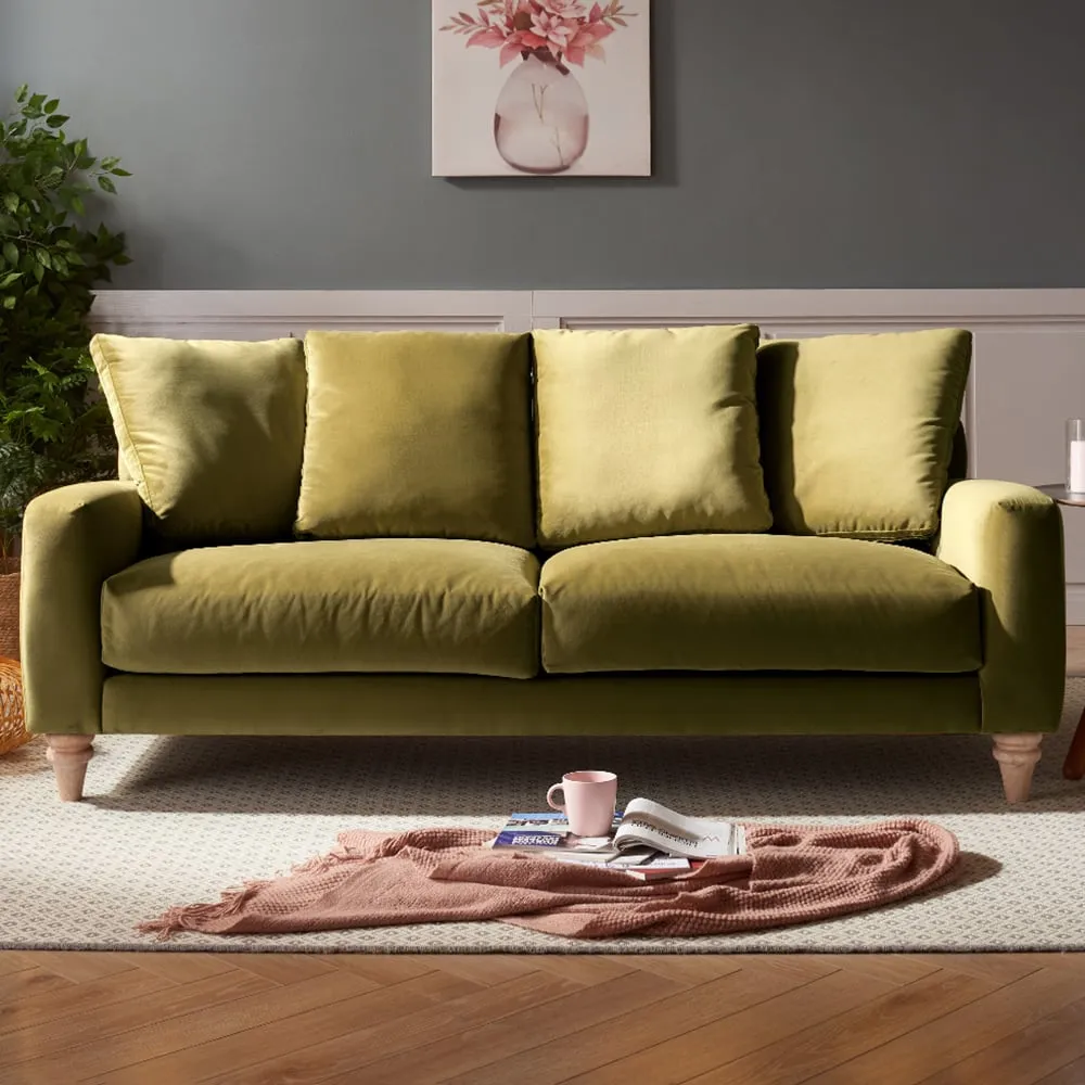 Covent 3-Seater Sofa - Green, Velvet