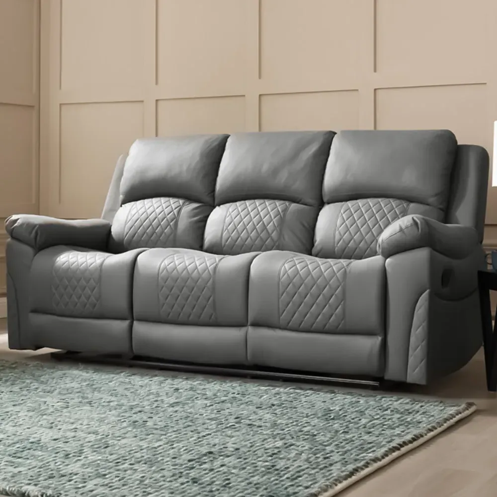 Darius 3-Seater Recliner Sofa - Grey, Air Leather