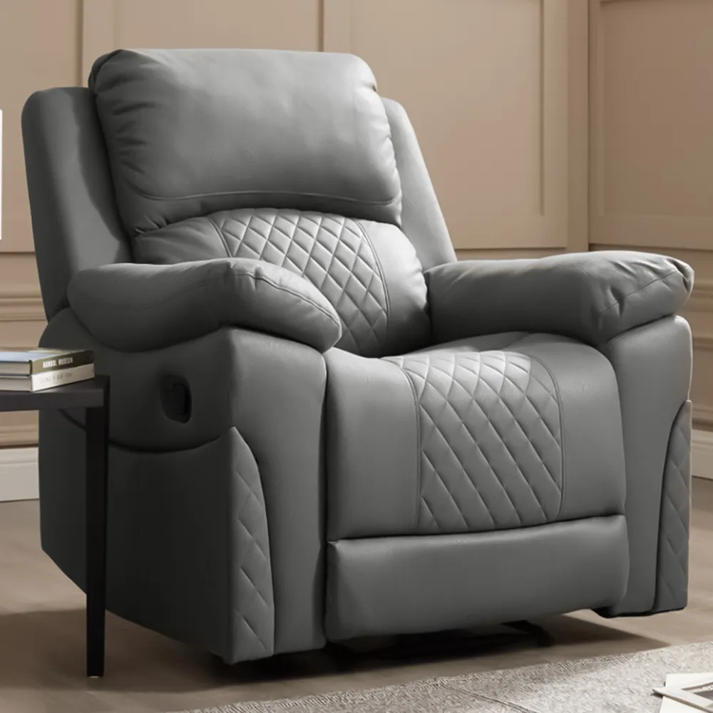 Darius Single Seater Recliner Sofa - Grey, Air Leather