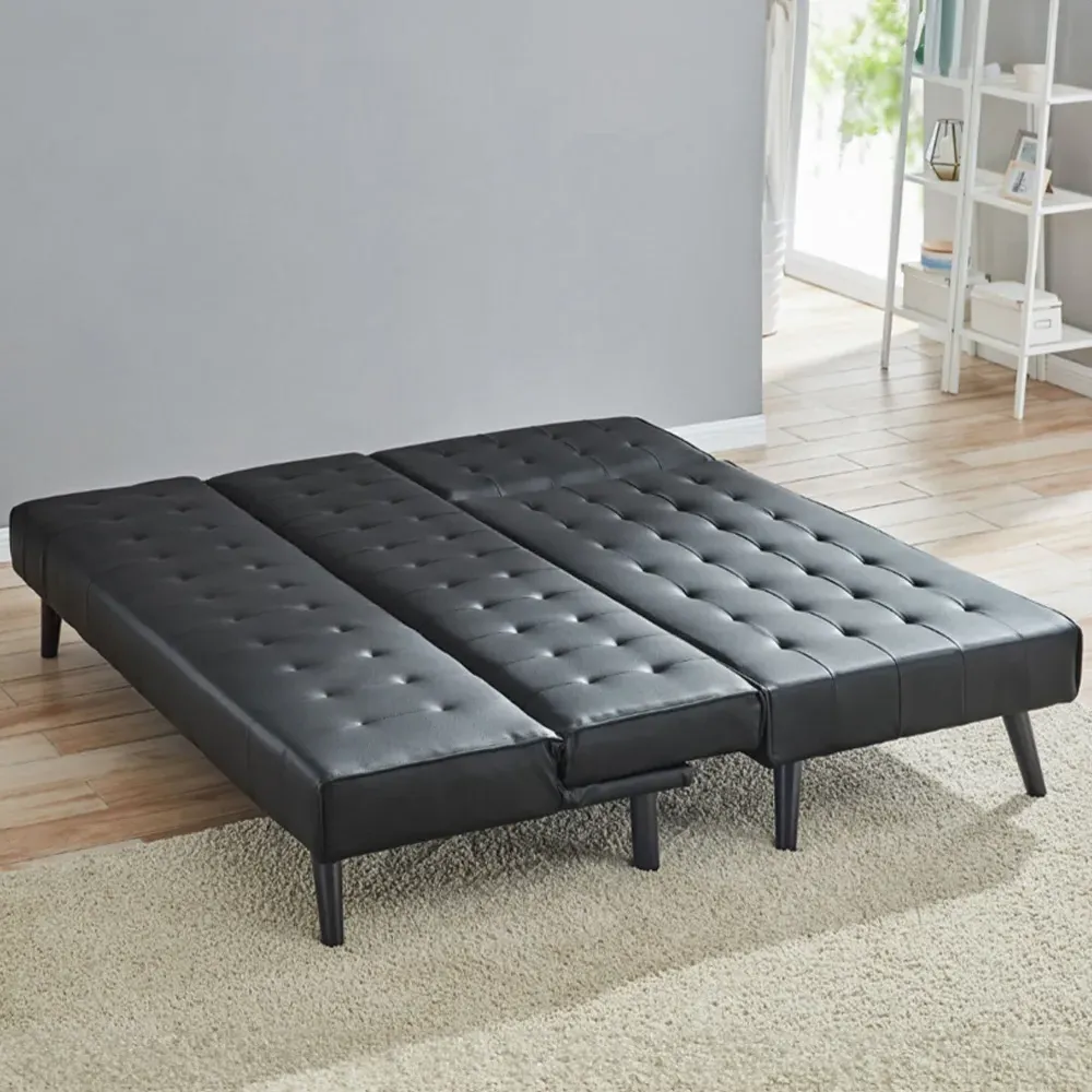 Dawson 3-Seater Sofa Bed with Chaise - Black, Faux Leather