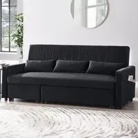 Devon Double Sleeper Sofa Bed with Storage - Black, Velvet