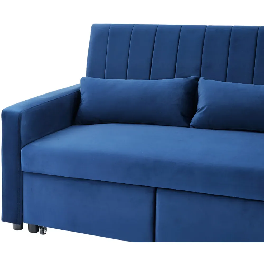 Devon Double Sleeper Sofa Bed with Storage - Blue, Velvet