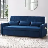Devon Double Sleeper Sofa Bed with Storage - Blue, Velvet