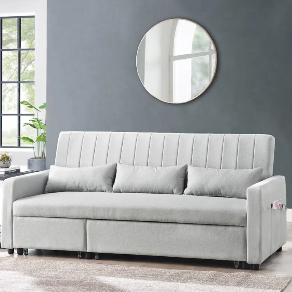 Devon Double Sleeper Sofa Bed with Storage - Grey, Linen