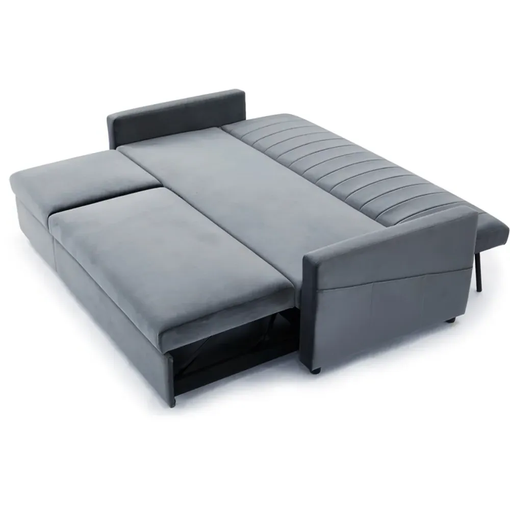 Devon Double Sleeper Sofa Bed with Storage - Grey, Velvet