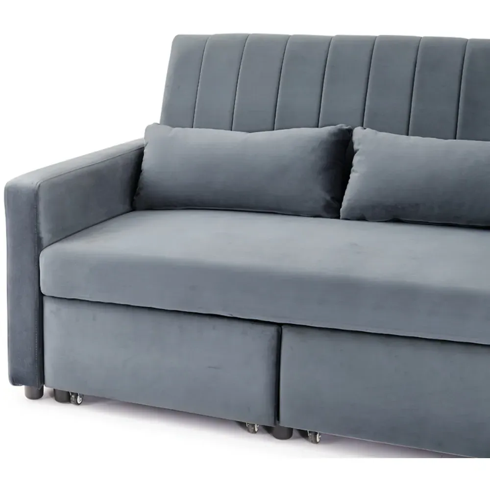 Devon Double Sleeper Sofa Bed with Storage - Grey, Velvet