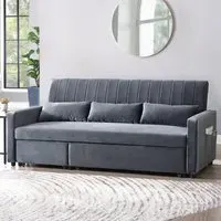 Devon Double Sleeper Sofa Bed with Storage - Grey, Velvet
