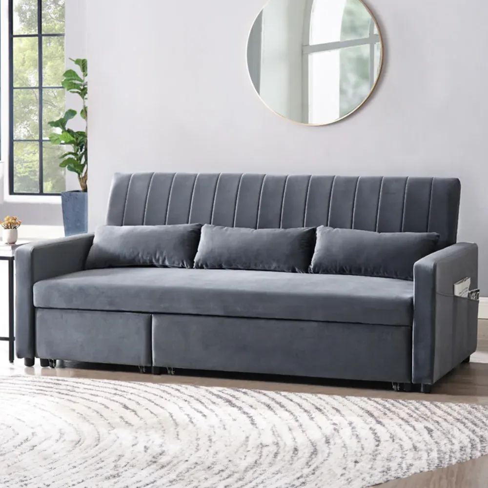 Devon Double Sleeper Sofa Bed with Storage - Grey, Velvet image