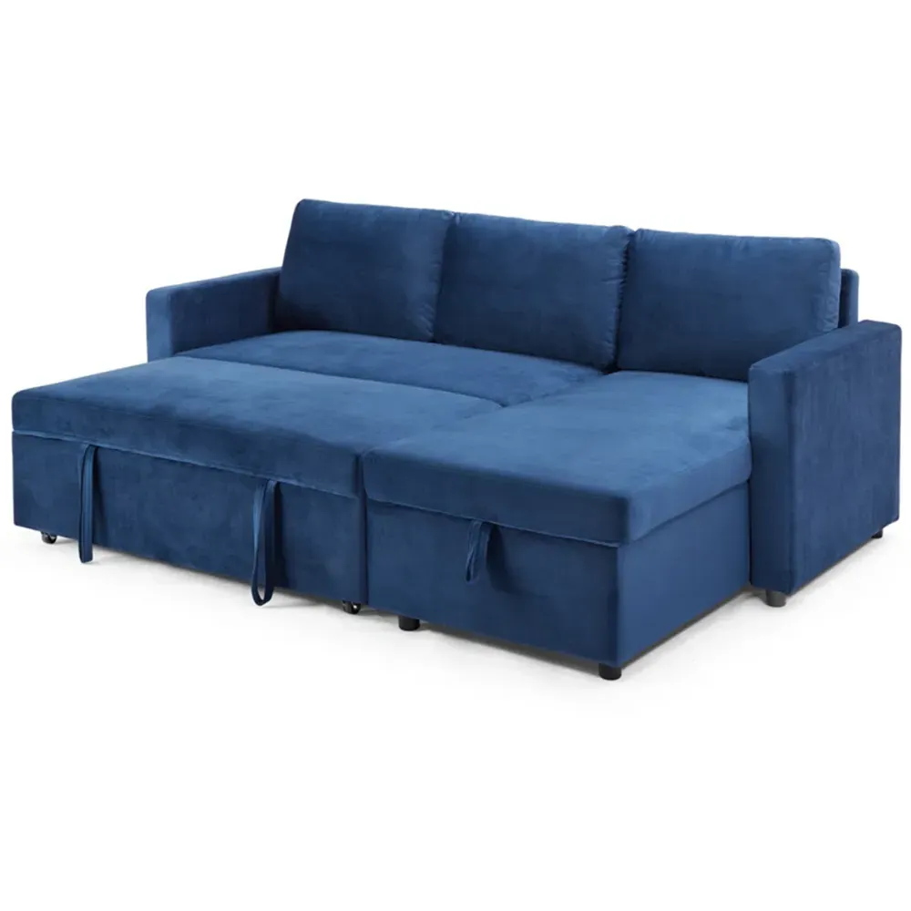 Dorset Small Double Sofa Bed with Storage - Blue, Velvet