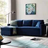 Dorset Small Double Sofa Bed with Storage - Blue, Velvet