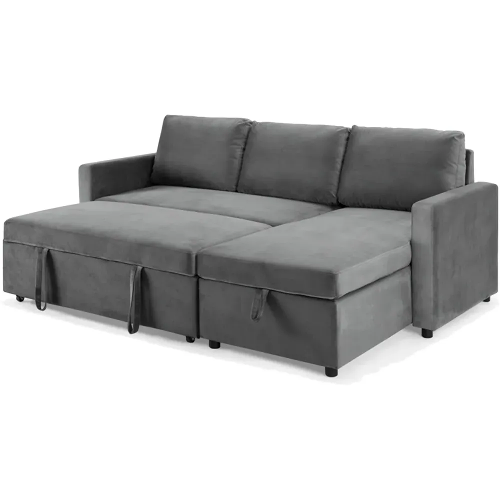 Dorset Small Double Sofa Bed with Storage - Grey, Velvet