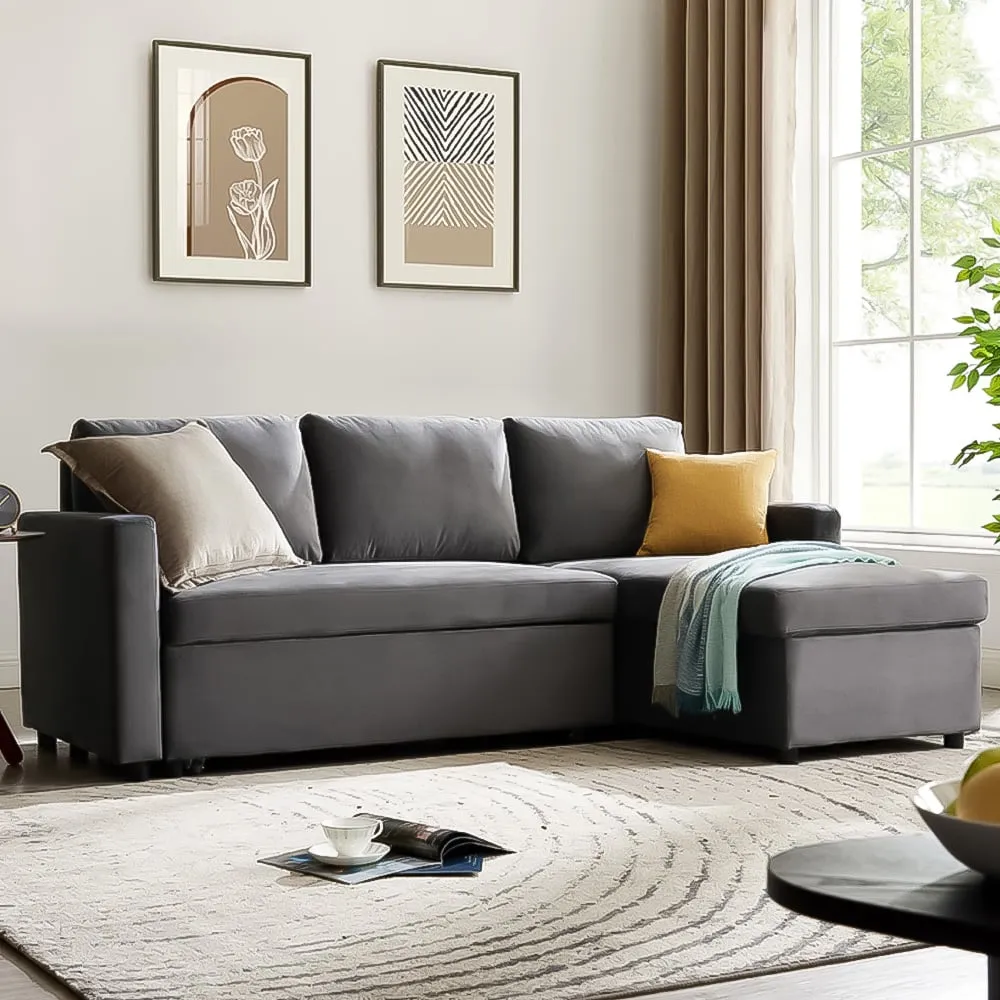 Dorset Small Double Sofa Bed with Storage - Grey, Velvet