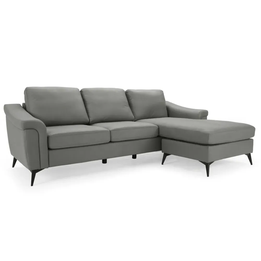 Emma L-Shaped Sofa with Chaise - Grey, Air Leather