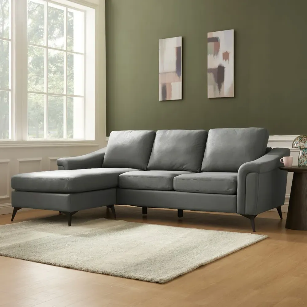 Emma L-Shaped Sofa with Chaise - Grey, Air Leather