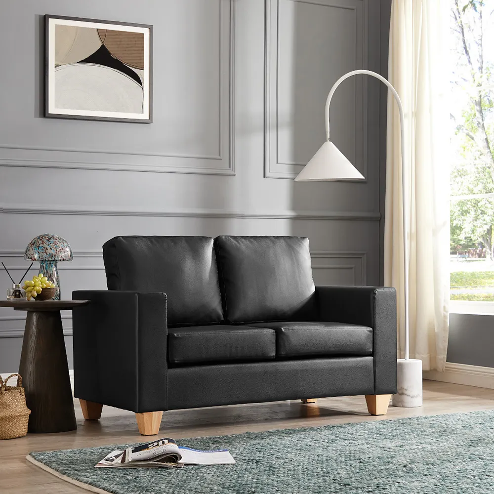 Enderby 2-Seater Sofa in a Box - Black, Faux Leather
