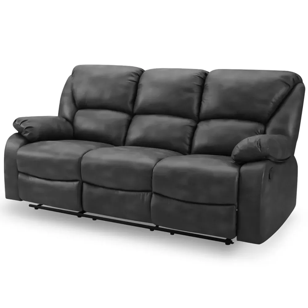 Enoch 3 Seater Recliner Sofa - Black, Faux Leather