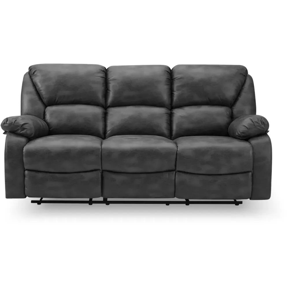 Enoch 3 Seater Recliner Sofa - Black, Faux Leather