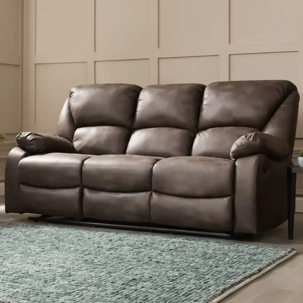 Enoch 3-Seater Recliner Sofa - Brown, Faux Leather