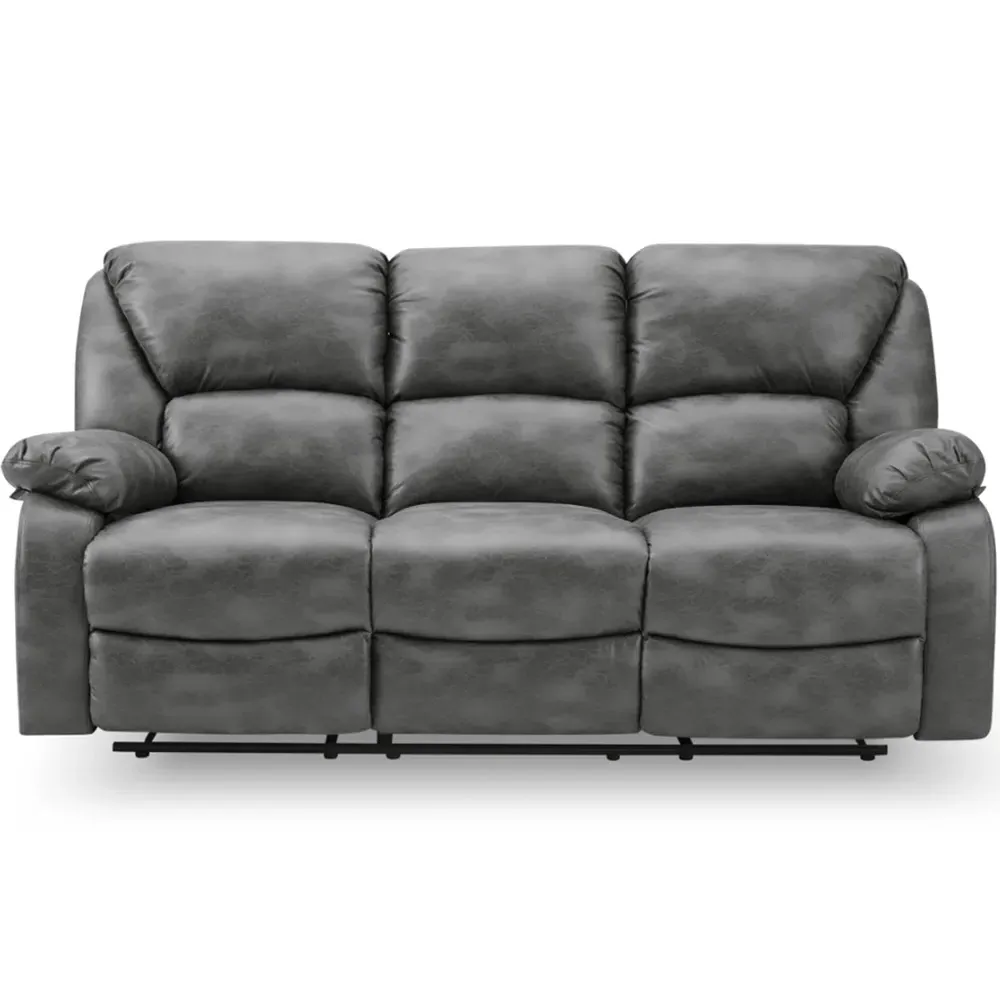Enoch 3 Seater Recliner Sofa - Grey, Faux Leather