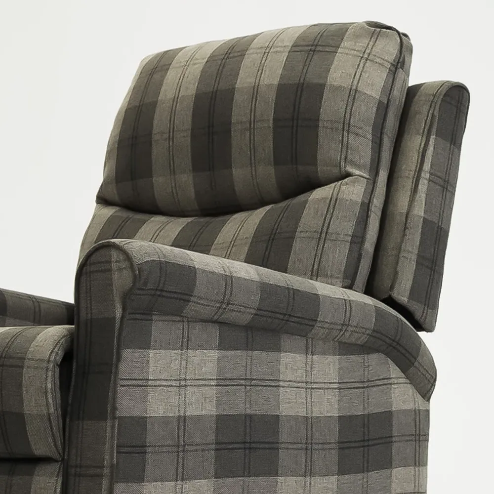 Evan Tartan Manual Recliner Chair with Scroll Arms - Grey