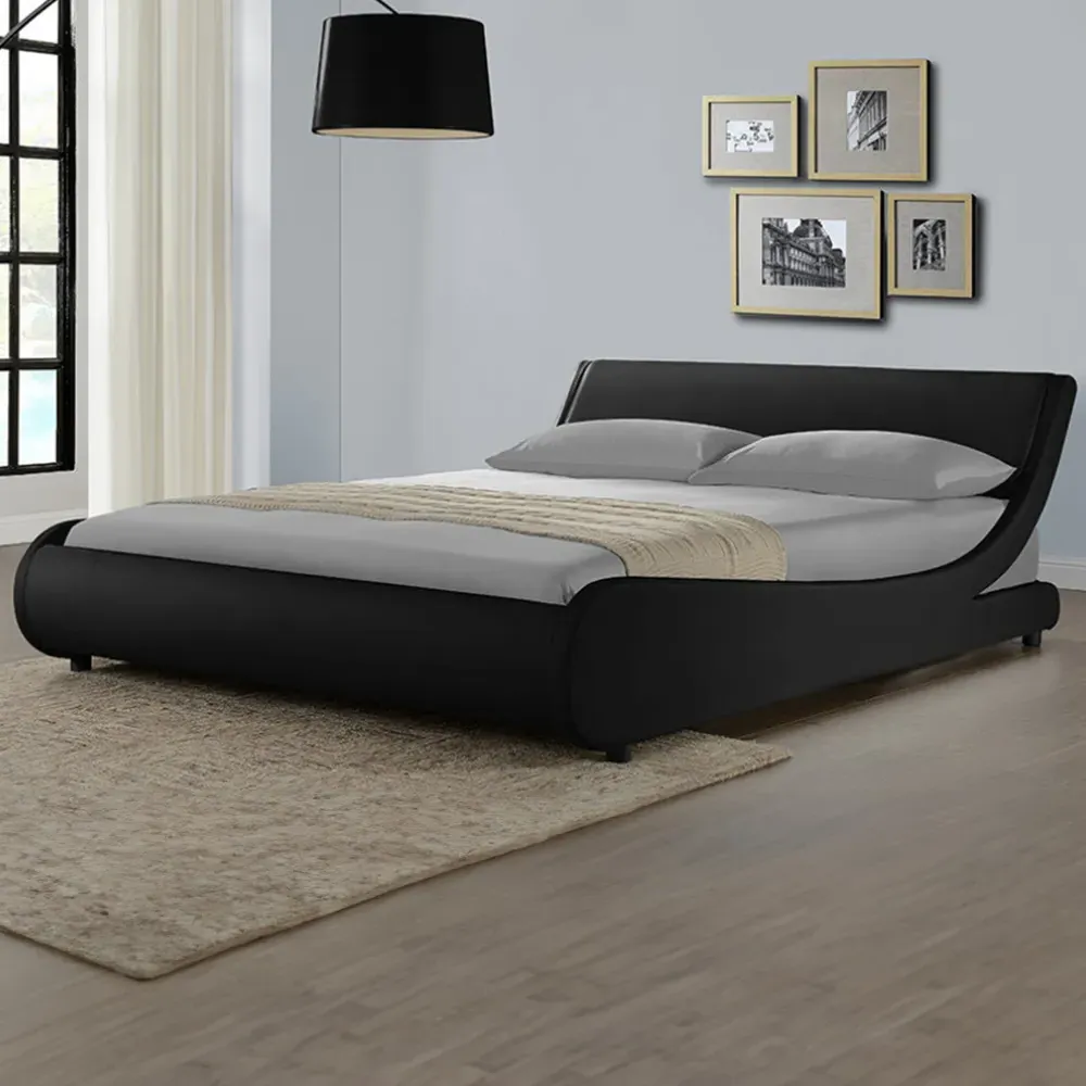 Galactic Double Bed Frame - Black, Faux Leather