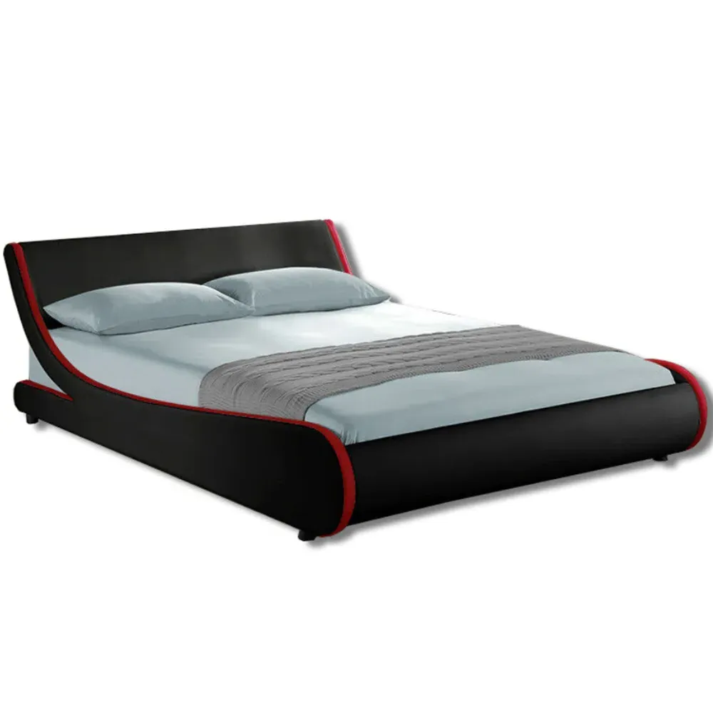 Galactic King Size Bed Frame - Black, Faux Leather