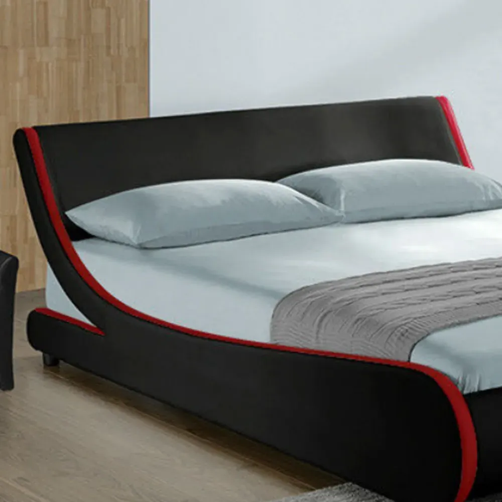 Galactic King Size Bed Frame - Black, Faux Leather