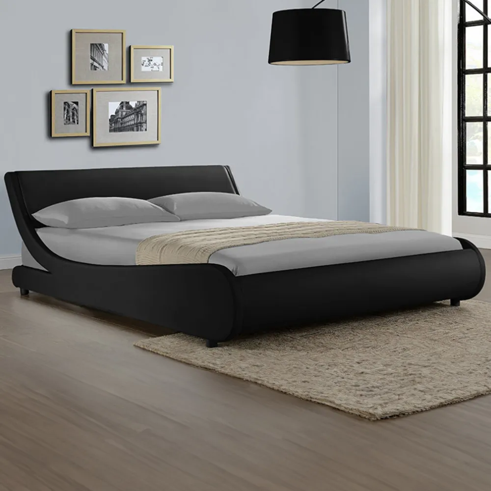 Galactic King Size Bed Frame - Black, Faux Leather