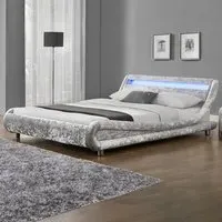 Galaxy Double Bed Frame with LED - Silver, Velvet