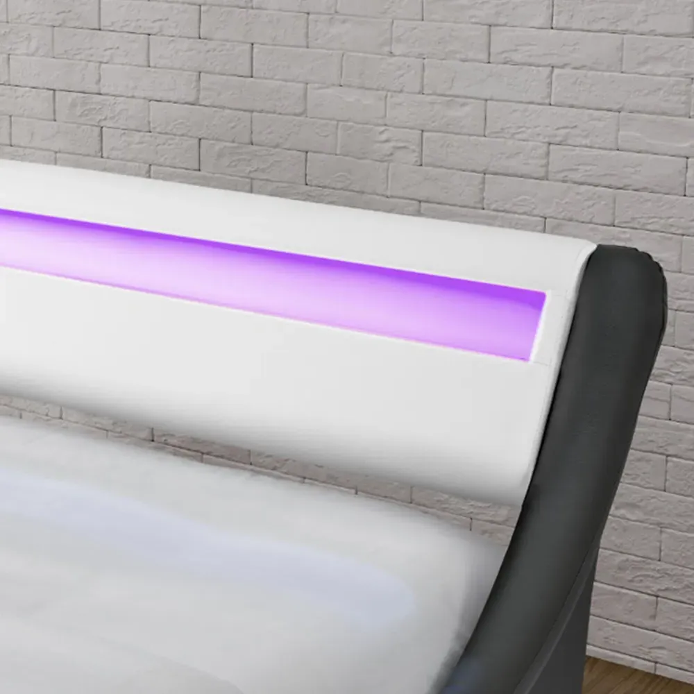 Galaxy Double Ottoman Bed Frame with LED - Black, Faux Leather