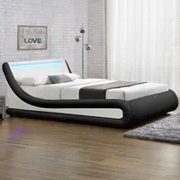 Galaxy Double Ottoman Bed Frame with LED - Black, Faux Leather