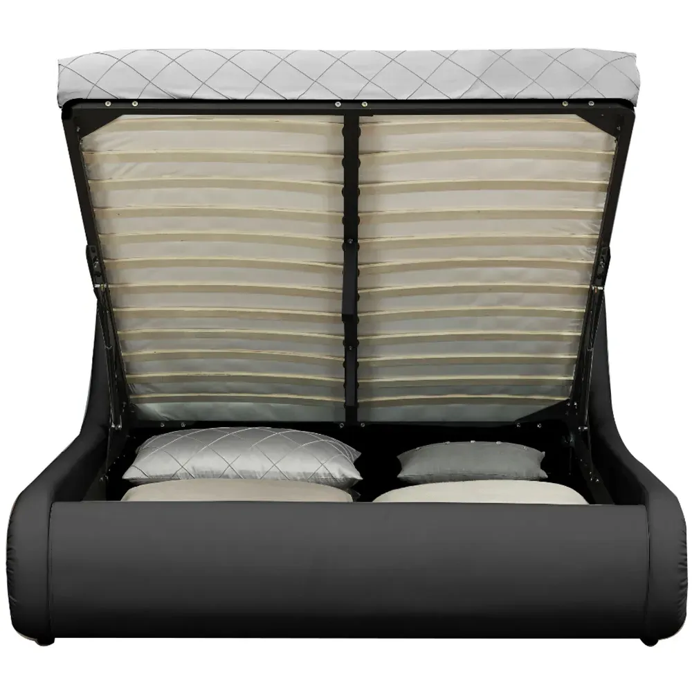 Galaxy Double Ottoman Bed Frame with LED - Black, Faux Leather