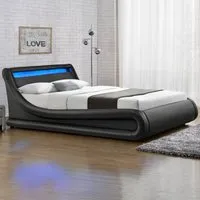 Galaxy Double Ottoman Bed Frame with LED - Black, Faux Leather