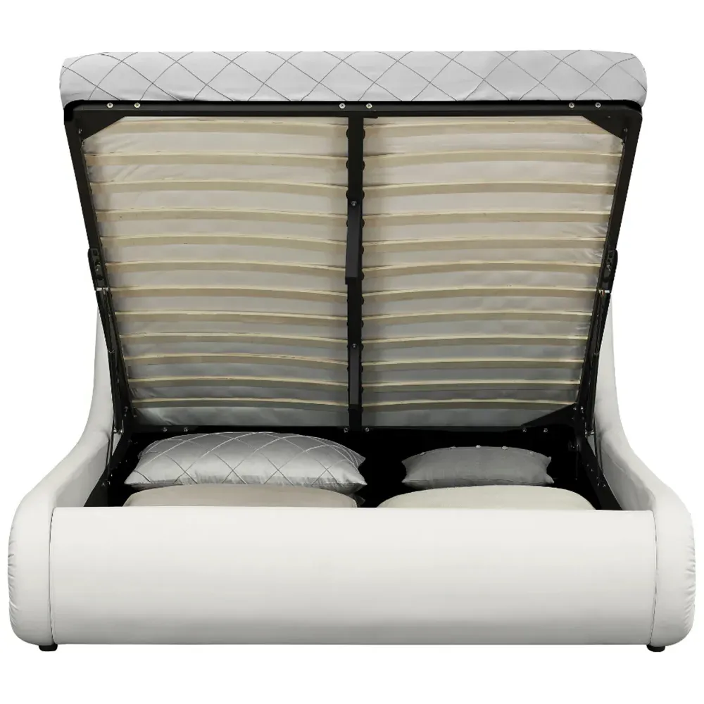 Galaxy Double Ottoman Bed Frame with LED - White, Faux Leather