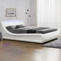 Galaxy Double Ottoman Bed Frame with LED - White, Faux Leather