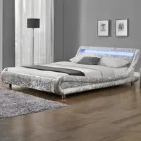 Galaxy King Size Bed Frame with LED - Silver, Velvet