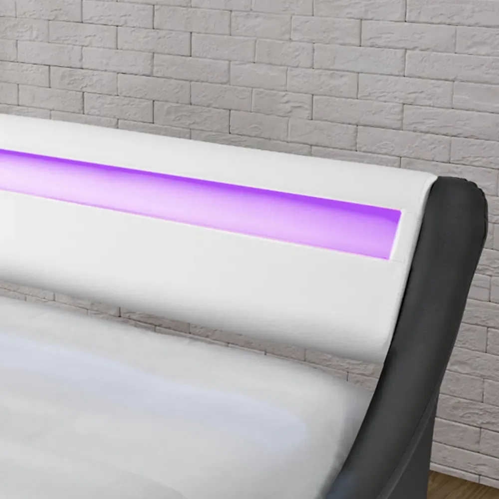 Galaxy King Size Ottoman Bed Frame with LED - Black, Faux Leather